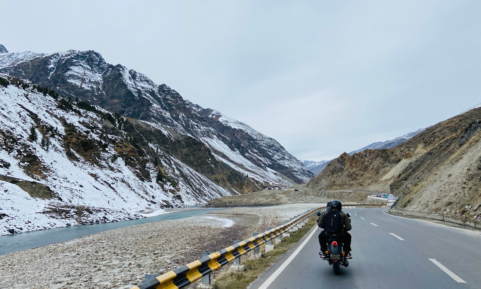 Motorcycle on a high-altitude Ladakh mountain road